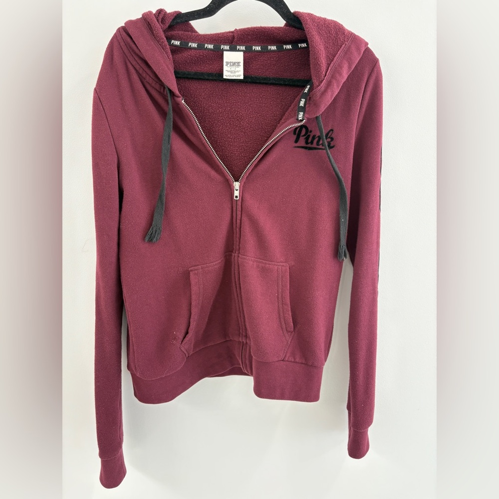 PINK Maroon Zip-Up Hoodie - Small